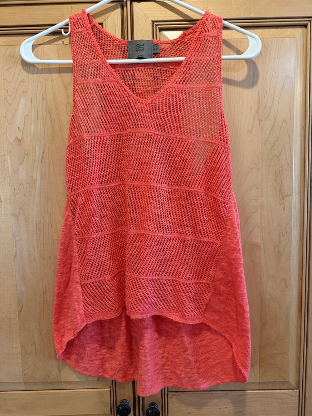 Sweet Sinful Coral Mesh knitted Tank Top